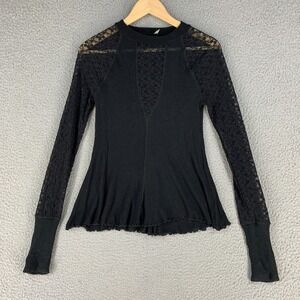 Intimately Free People Top No Limits Sheer Black Lace Cut Outs‎ Whimsigoth